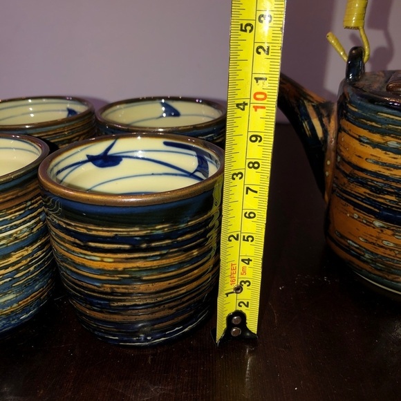 Tea Set. Blue/Tan. Like New - Picture 4 of 4